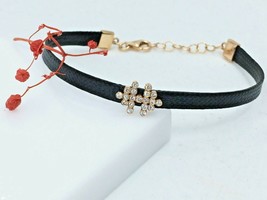 Bracelet Femme Or Rose 18k Soie Noire Diamants Naturels Flèches Scintillantes - £553.01 GBP