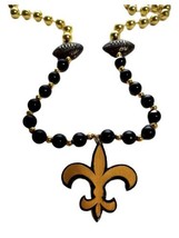 Fleur De Lis Black Gold with Football Mardi Gras Beads Party Favor - £4.74 GBP