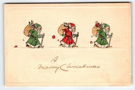 Santa Claus Christmas Postcard 3 Saint Nicks Green Coat H L Woehler Germany 1910 - £67.11 GBP