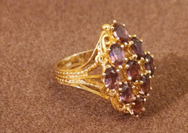 Ring 14K Gold HGE Electroplated Purple stones size 9 - £19.31 GBP