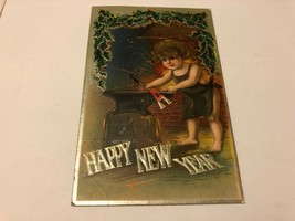 Antique Happy New Year Blacksmith Child Embossed Postcard e.1900&#39;S Series 1 - £11.57 GBP