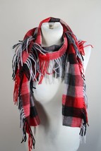 Charter Club 100% Cashmere Red Gray Plaid Vertical Fringe Rectangle Scarf 7.5x65 - £19.74 GBP