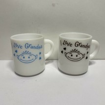 Vintage Set of 2 White Milk Glass Coffee Mug Tea Cup I Love Grandma Grandpa  - £15.68 GBP