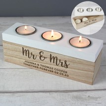 Personalised Married Couple Mr &amp; Mrs Triple Tea Light Box , New Home Gift , Hous - £12.82 GBP