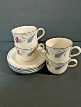 Lenox Chinastone  ~ Poppies on Blue  Cup &amp; Saucer  ~4 Sets  Excellent Co... - $14.85