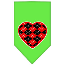 Argyle Heart Red Screen Print Bandana Lime Green Small - £9.26 GBP