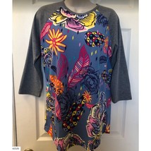 LULAROE Women&#39;s 3/4 Sleeve Medium Floral Gray Blue Abstract Knit Top Size Medium - £15.49 GBP