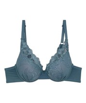 $29 PEARLLE Solid Floral Lace-Band Underwire Full-Coverage Bra Gray 32B - £5.62 GBP
