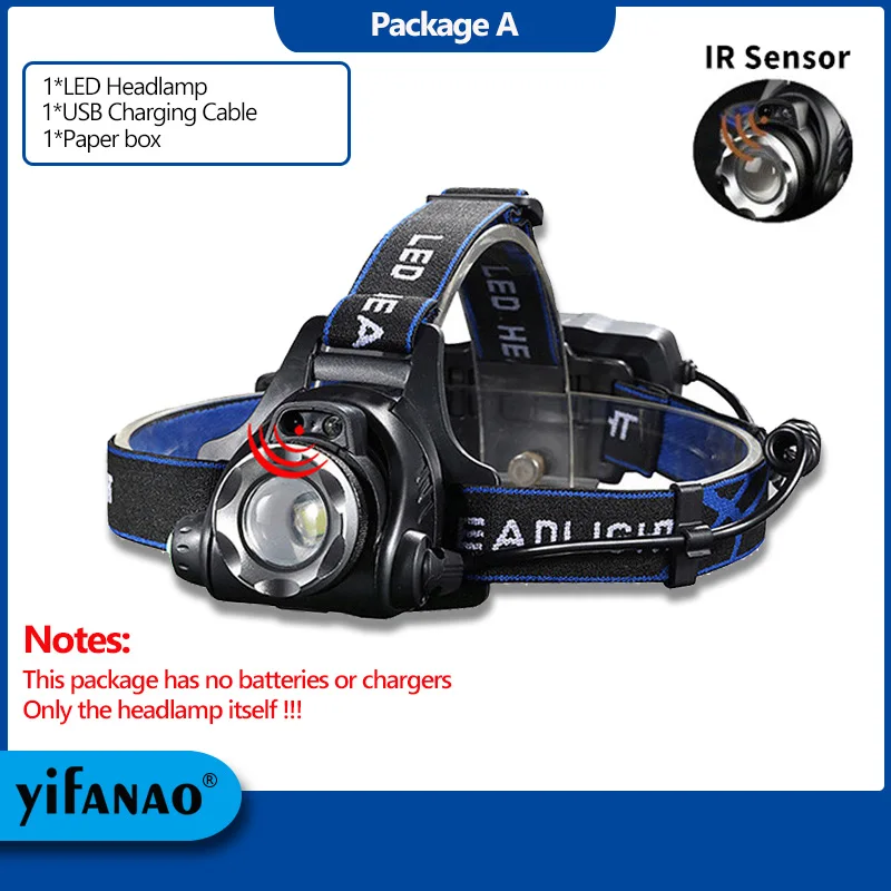 100000LM IR Sensor LED Headlamp Smart Light 5/3 T6 Zoom High Power Rechargeable  - $29.67