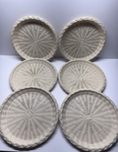 Vintage Lot of 6 Basket Weave Ivory Plastic Paper Plate Holders - $22.76
