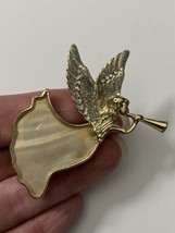 Vintage NAPIER Angel with Trumpet Gold Tone Brooch Pin Enamel and Rhinestone - £9.65 GBP