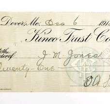 1913 Kineo Trust Company Bank Check E.A. Sampson Dover Maine Signed 4851... - $19.99