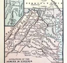 Map Sherman&#39;s Army Virginia Operations 1871 Victorian Lithograph History DWAA12 - £31.31 GBP