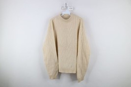 Vintage 70s Streetwear Mens Large Geometric Crochet Knit Mock Neck Sweater Beige - $59.35