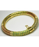 10.25CT Round Cut Emerald,Sapphire,Ruby 14K Yellow Gold Over Bangle Brac... - €196,99 EUR