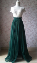 Dark Green Slit Tulle Maxi Skirt Bridesmaid Custom Plus Size Tulle Skirt Outfit image 1