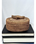 Vintage Indonesian bali Lombok Island Wood  Carved Fish Footed Basket Bo... - $35.53