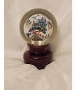 Vintage Chinese Hand Painted Reverse Art 4.5&quot; Glass Globe On Wooden Stand - $1,335.24 MXN