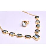 Ensemble collier et bague femme topaze aqua en argent sterling 925 fait ... - $145.06+