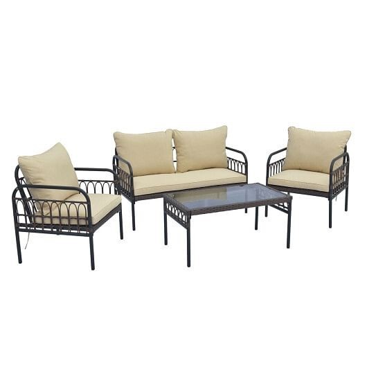 4 Pieces Outdoor Wicker Conversation Bistro Set with Soft Cushions and T... - £372.97 GBP