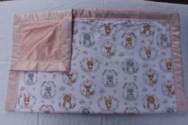 Minky baby blanket - small - forest friends hearts- pink - white - standard - £39.54 GBP