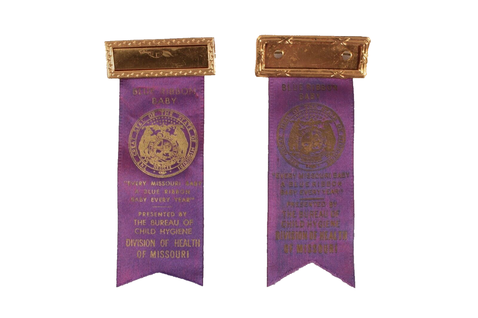Blue Ribbon Baby Pinback Missouri Bureau of Child Hygiene Lot of 2 Antique - $15.88