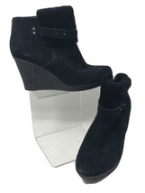 UGG ANTONIA Black Suede Sheepskin Wedge Ankle Boots Women US 10 EU 41 EUC - £46.66 GBP