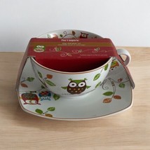 Pier 1 Imports 34 oz Mug And Plate Set Owls Fall Season Enchanted Woods NEW - £24.11 GBP