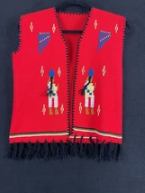 VTG ECUADOR Knit Sweater Vest Hand Embroidered Native Design- Fringe Pic... - $18.70