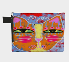 Meow Abstract Cat Art on Canvas Wristlet Clutch Bag Purse Handbag Cosmet... - $45.00