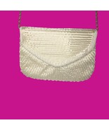 Vintage Sea Bead White Clutch Crossbody Purse Gold Chain Strap - $622.09 MXN