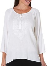 NEW JONES NEW YORK WHITE COTTON EMBROIDERED   CRINKLE GAUZE  BLOUSE SIZE... - £43.14 GBP