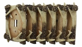 Ebros Set of 6 Rustic Stag Deer Antlers Wall Cover Plate Single Toggle Switch - £39.92 GBP