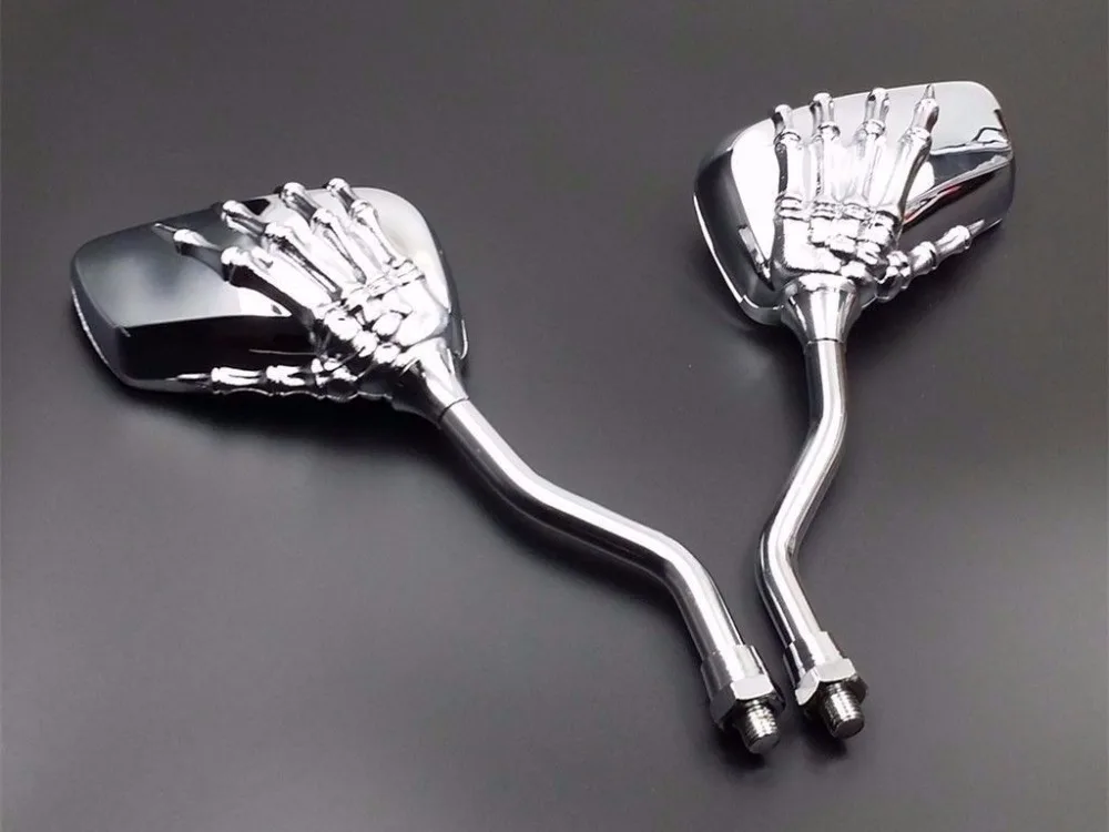 2X Universal Motorcycle Skeleton  Hand Claw Side Rear View Mirrors 8mm to 10mm S - £489.01 GBP