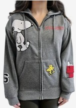 NWT Peanuts Snoopy Full Zip Sweatshirt Hoodie With Chenille Patches ~ Gray XL - £39.17 GBP