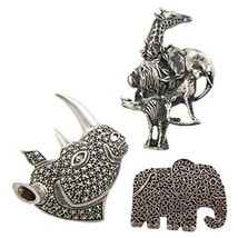 Three 3 Vintage 925 Silver Marcasite Safari Animals, Elephant, Rhinoceros Brooch - £122.49 GBP