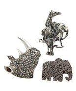 THREE 3 VINTAGE 925 SILVER MARCASITE SAFARI ANIMALS, ELEPHANT, RHINOCERO... - $155.92