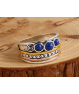 Beautiful Vintage Boho Style Three Tone Lapis Lazuli Ring -  Select Size - £10.40 GBP