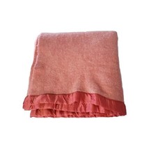 Vintage Wool Blanket Orange Peach Cream 67&quot;x 66” w Satin Trim - $77.94