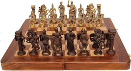 Hand Crafted Roman Brass Chess Set with Wooden Board,14 * 14 * 2) inch - £162.80 GBP