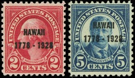 Scott 647-648 1928 Set of Two Mint NH Discovery of Hawaii Postage Stamps - £10.18 GBP