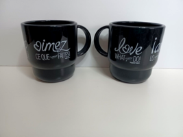 2 PIECE TUPPERWARE COFFEE MUGS SET CUPS BLACK with HANDLE LOVE WHAT YOU ... - $13.96