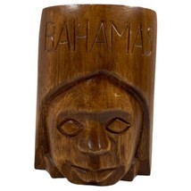Vintage Bahamas Wooden Brown Tiki Mug Tribal Face Carved Souvenir Tropical - £21.94 GBP