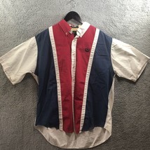 VTG Hunt Club Striped Button Up Shirt Red Blue White Men&#39;s XL Color Block READ - £7.50 GBP