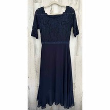 Miusol Women’s Dress Size Medium Navy Lace Bodice Ruffled Asymmetrical S... - $13.82