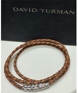 David Yurman Sterling Silver Triple Wrap Mix Brown Leather Bracelet Large - $435.58