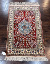 Silk Turkish Kayseri Rug 2x3 Small Turkish Carpet Red Light Blue Handmade Fine - $2,999.00