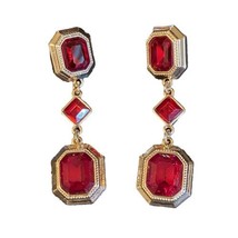 Vintage Monet 24k gold plate Ruby Colored Cubic Zirconia Dangle Earrings - £153.39 GBP