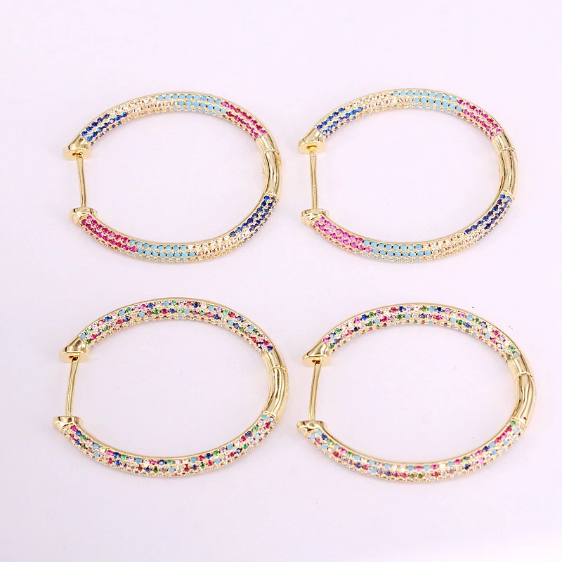 4Pairs, Micro Pave CZ Gold Color Female Big Hoop Fashion Jewelry Rainbow Zirconi - £91.28 GBP