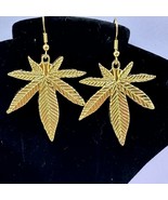 Marijuana Leaf  Cannabis Weed Dangle Charm Gold Tone Hook Earrings NEW - $14.00